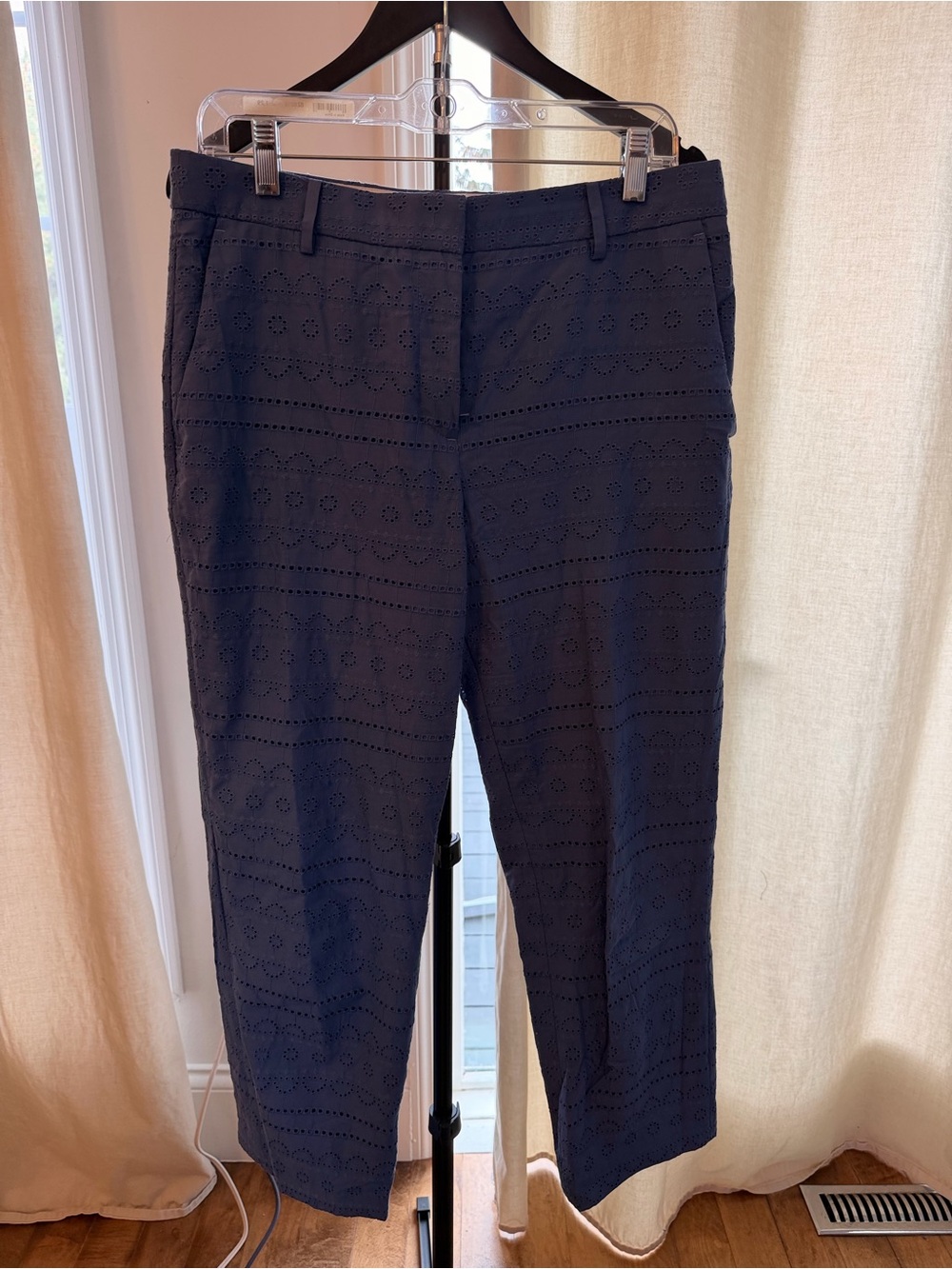 LOFT Blue Eyelet Crop Trousers